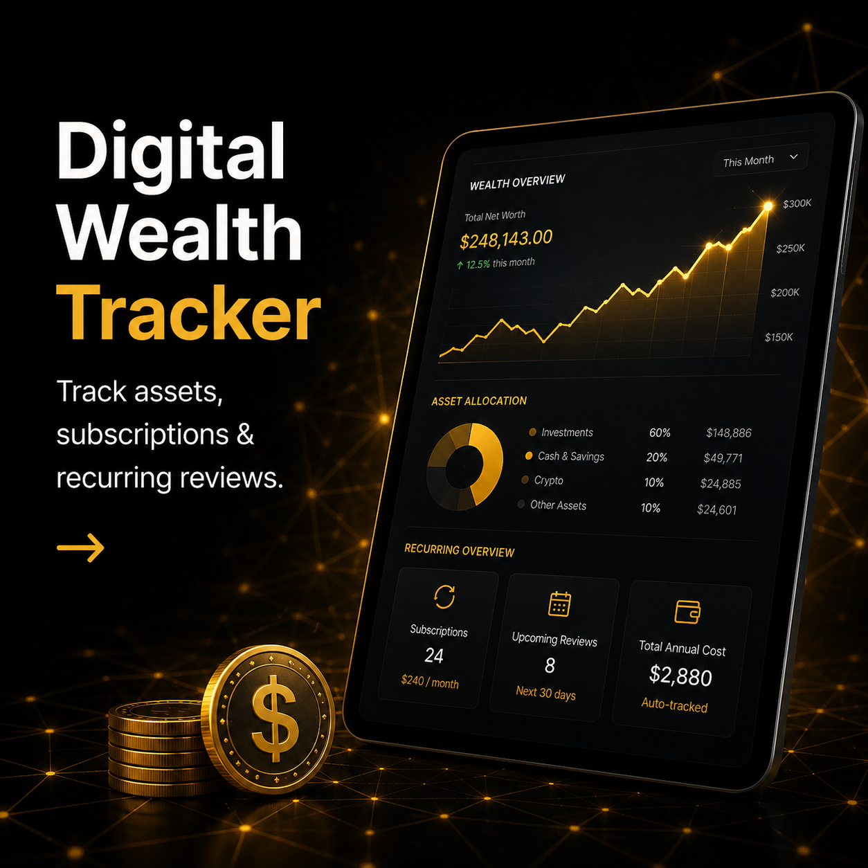 Digital Wealth Tracker — crypto and income tracker template